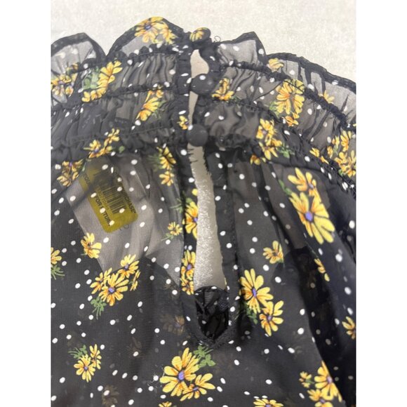 Sunflower Black Sheer S Blouse With Ruffled Neck & Long Sleeves Fairy Regency - Picture 6 of 10